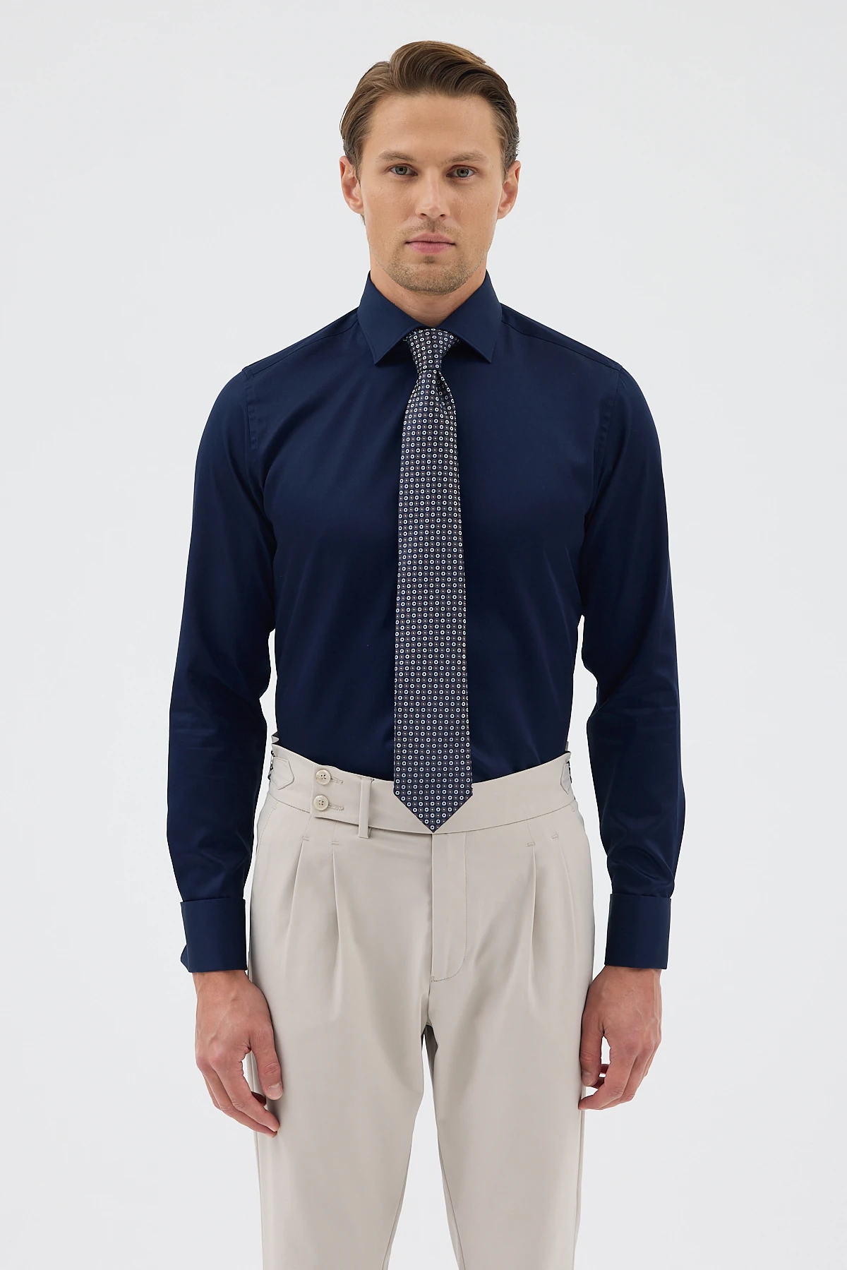 Çift Manşetli Comfort Fit Erkek Gömlek - Lacivert