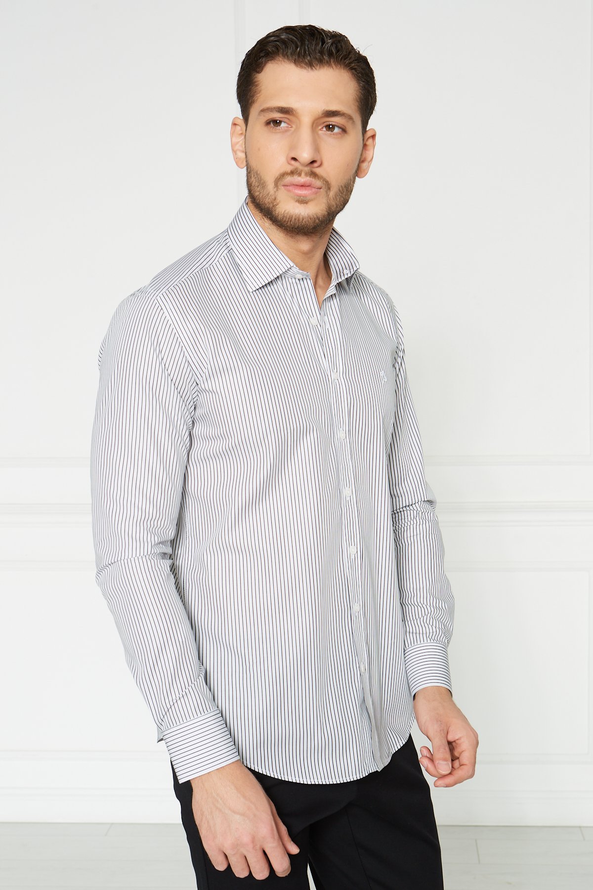 Slim Fit Klasik Gömlek - Beyaz-Siyah