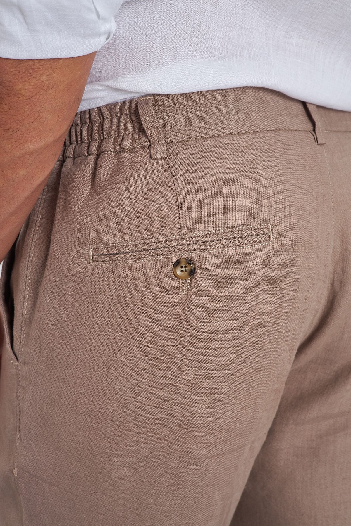 100% Keten Jogger Erkek Pantolon - Bej