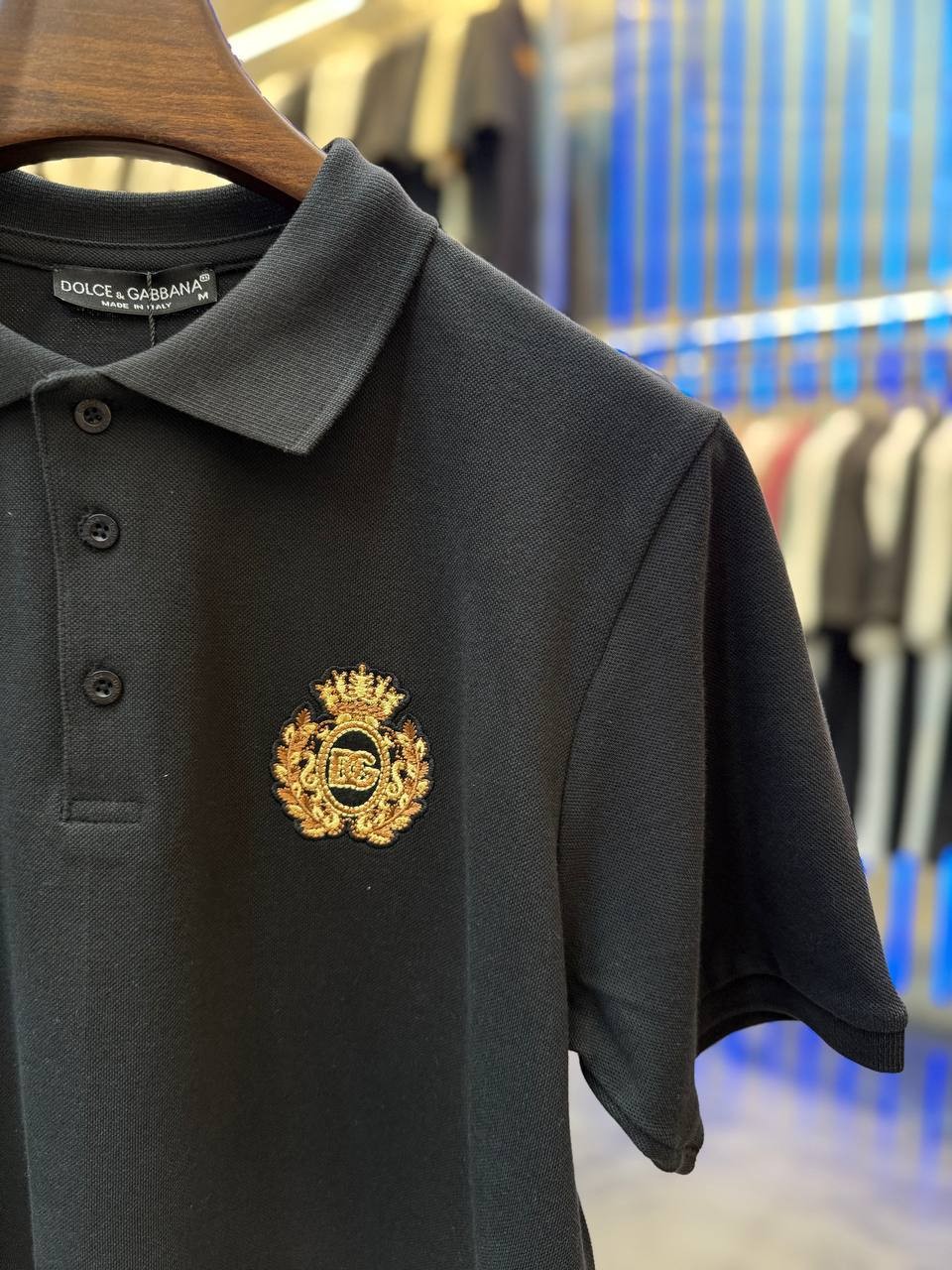 DG Luxury Lettering Embroidered Black&White&Blue&Red Polo T-shirt - Black