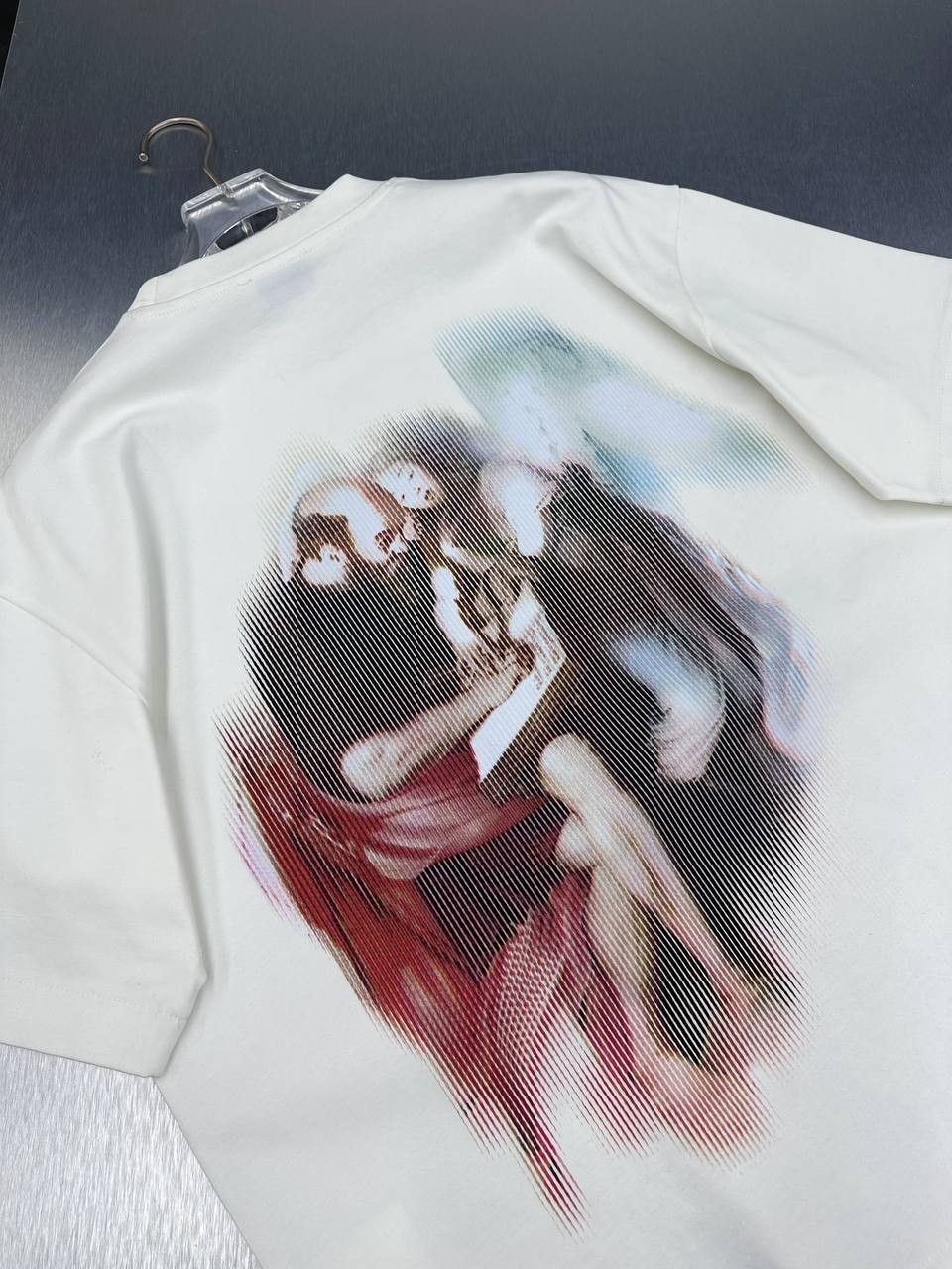 O-W Luxury Special Line Print Black & White T-Shirt