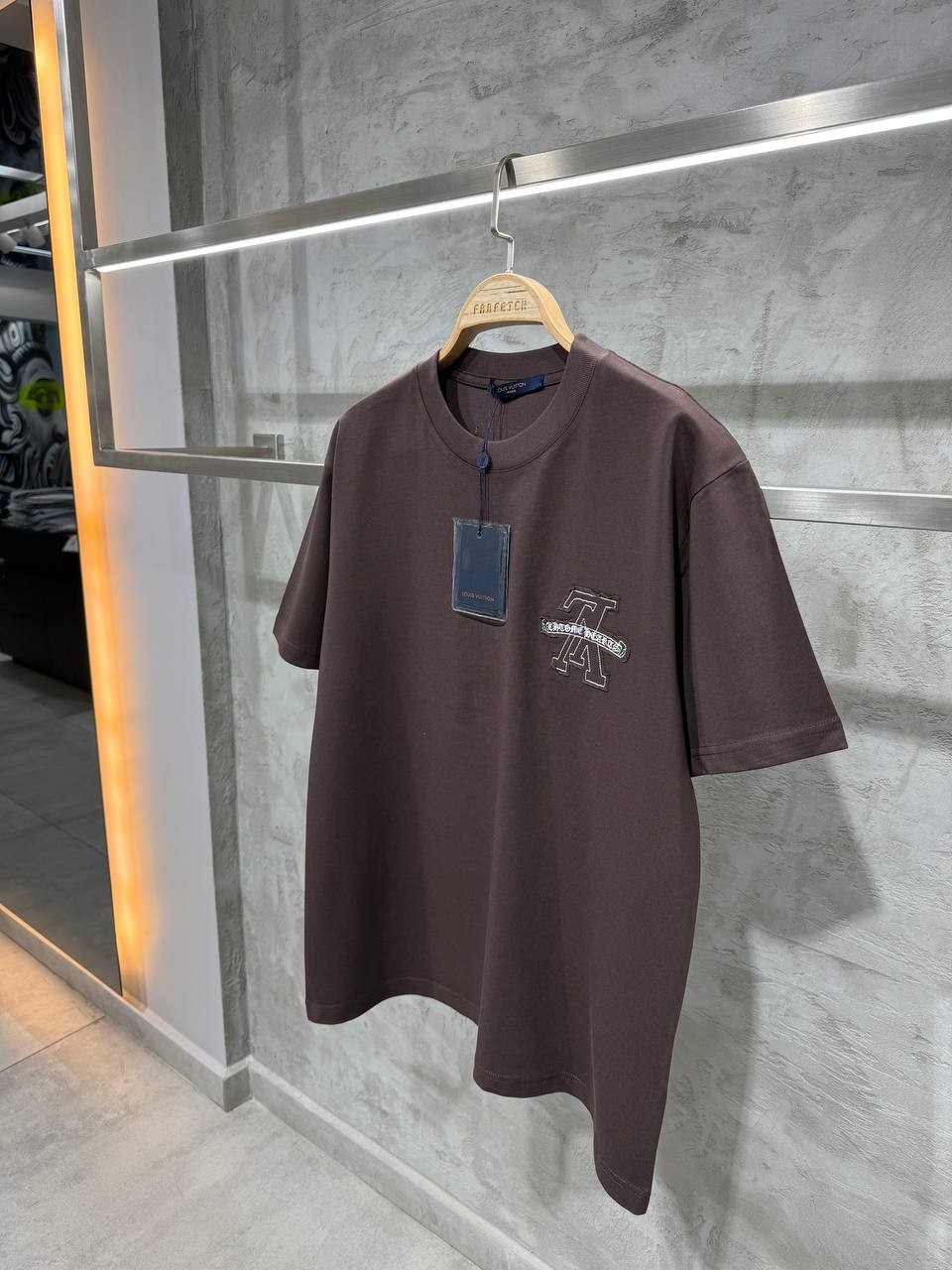 L & CH Luxury Logo Print Black & White & Beige & Brown T-shirt - Brown