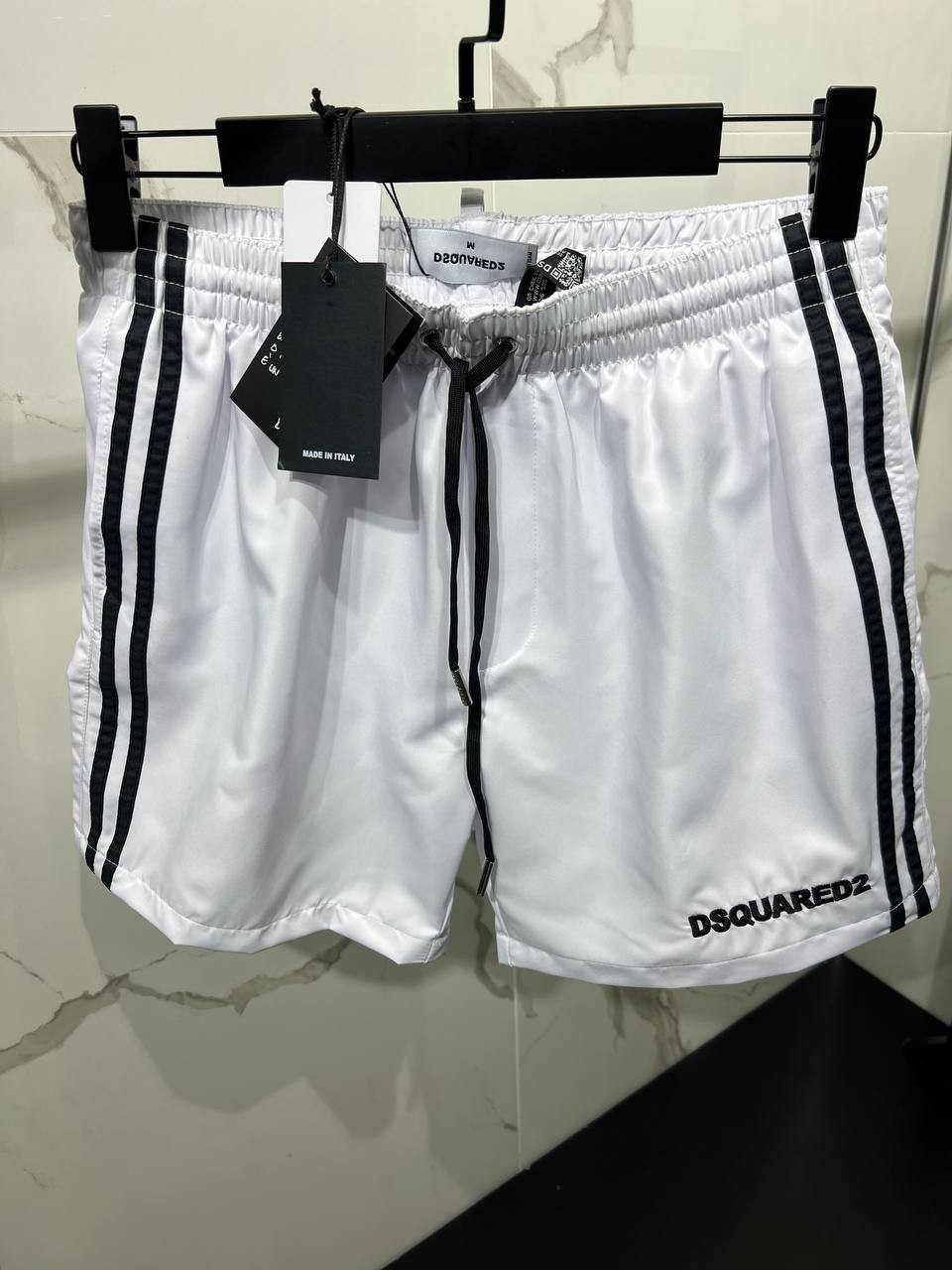 D2 Luxury White Stripe Detail Swim Shorts - White