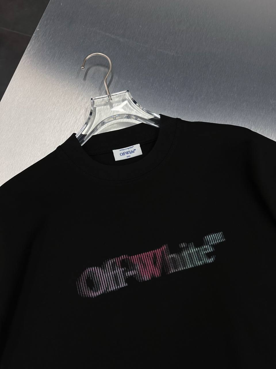 O-W Luxury Special Line Print Black & White T-Shirt