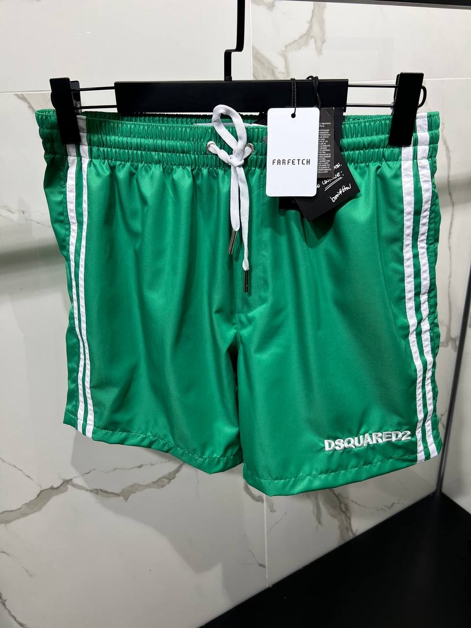 D2 Luxury White Stripe Detail Swim Shorts - Green
