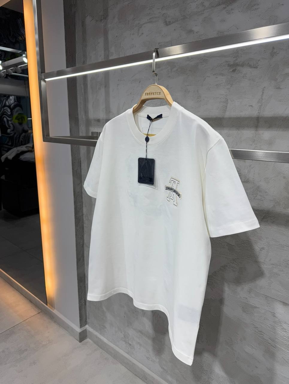 L & CH Luxury Logo Print Black & White & Beige & Brown T-shirt - White