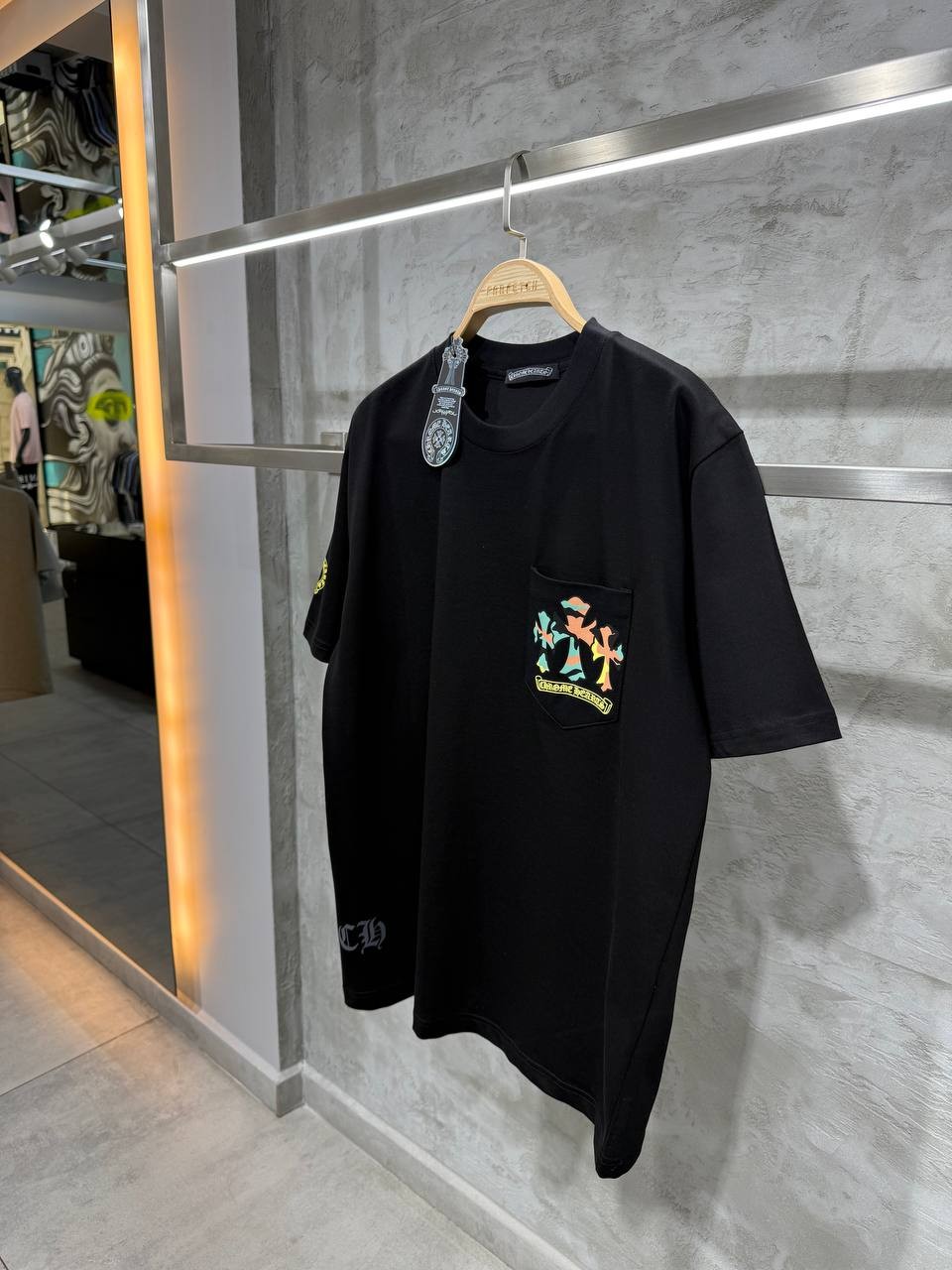 CH Luxury Colorful Design Black T-shirt with Pocket