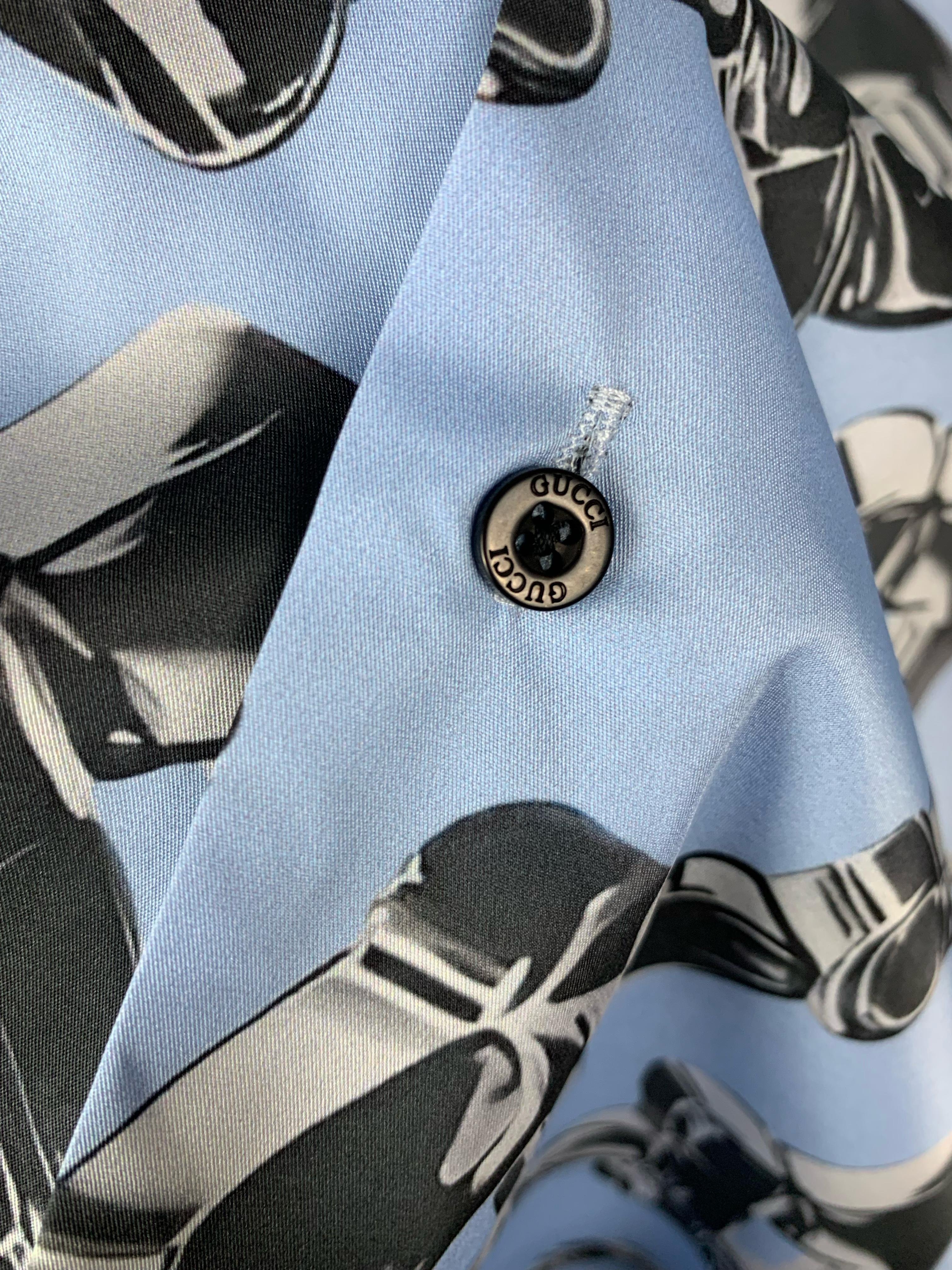 GG New Season Special Designed Blue Silk Shirt