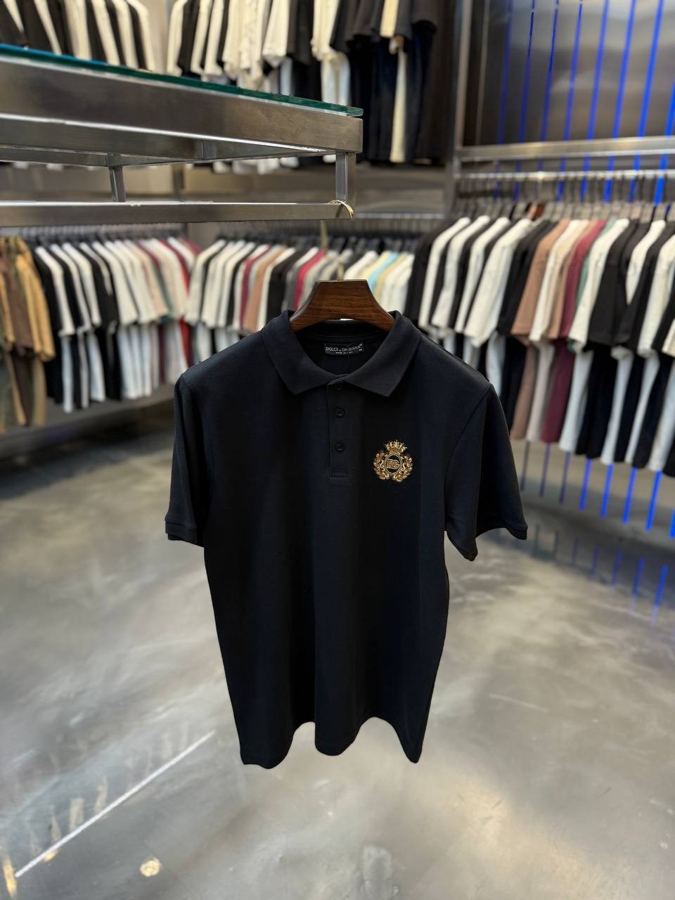 DG Luxury Lettering Embroidered Black&White&Blue&Red Polo T-shirt - Black
