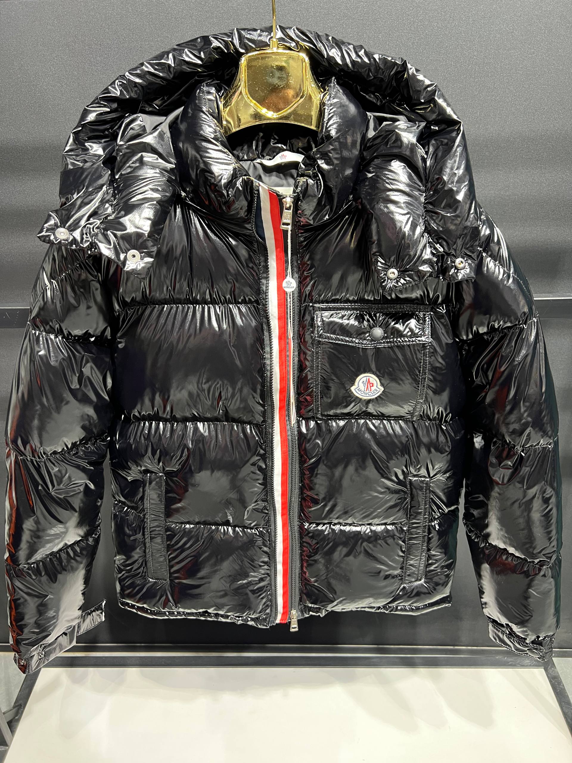 M Luxury  High-Shine Padded Black/Orange/Red/Blue Jacket - Black