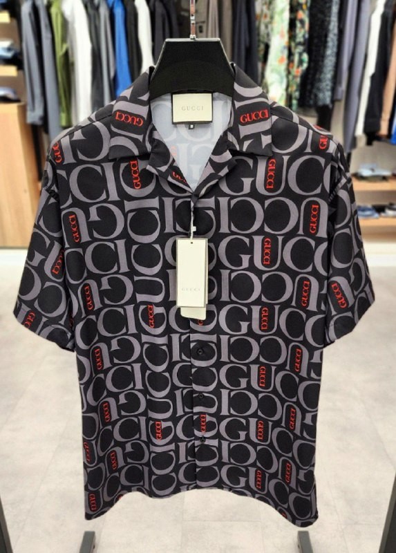 GG New Season Luxury Written Printed Brown&Grey Silk Shirt - Gray