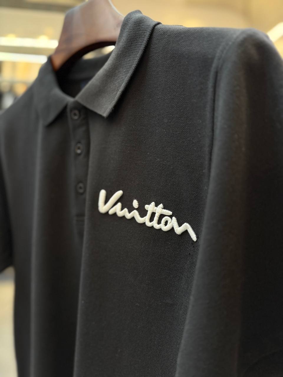L Luxury Embroidery Detailed Polo T-shirt - Black
