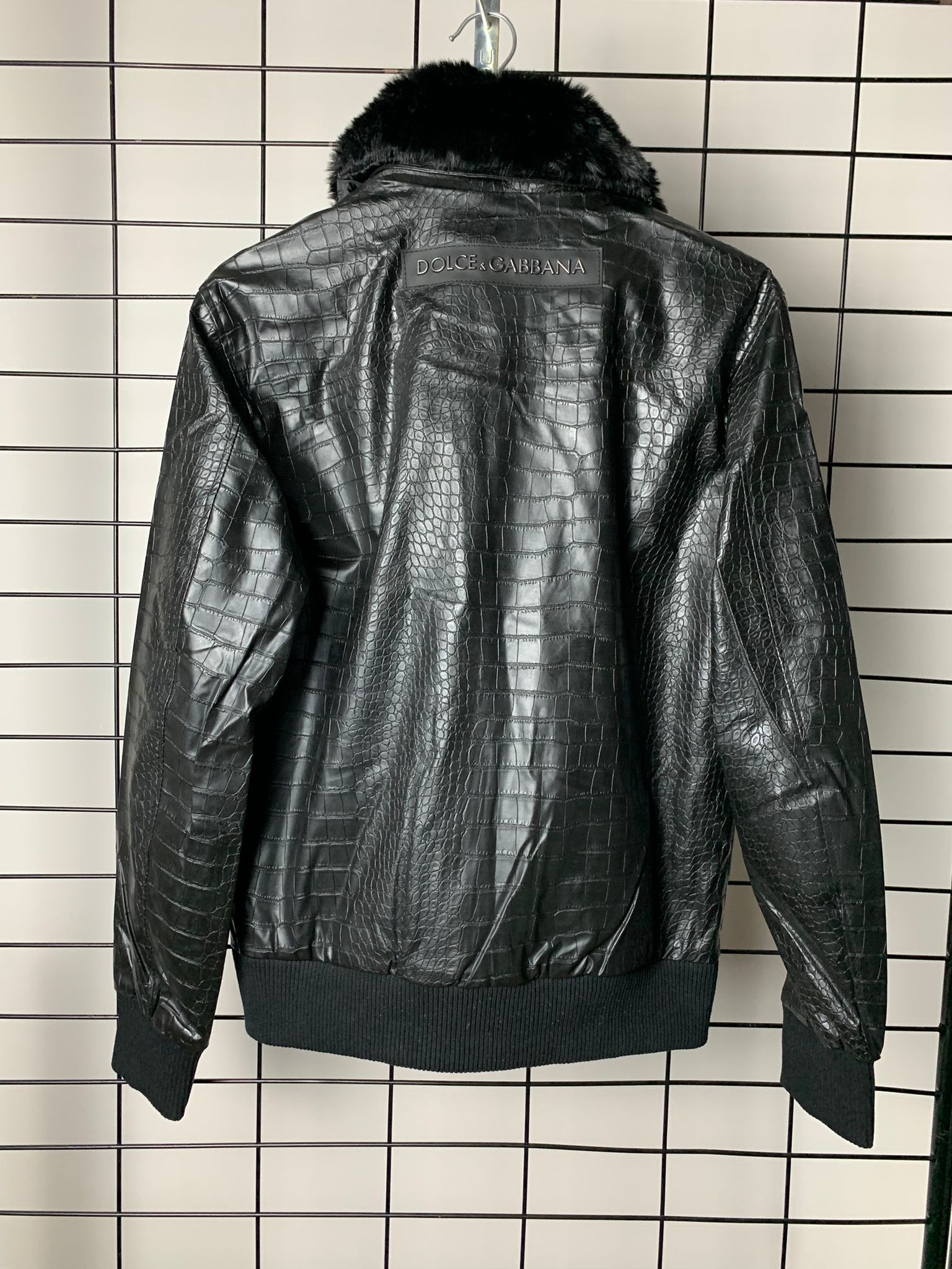 DG New Season Luxury Leather Black Wool Collar Jacket