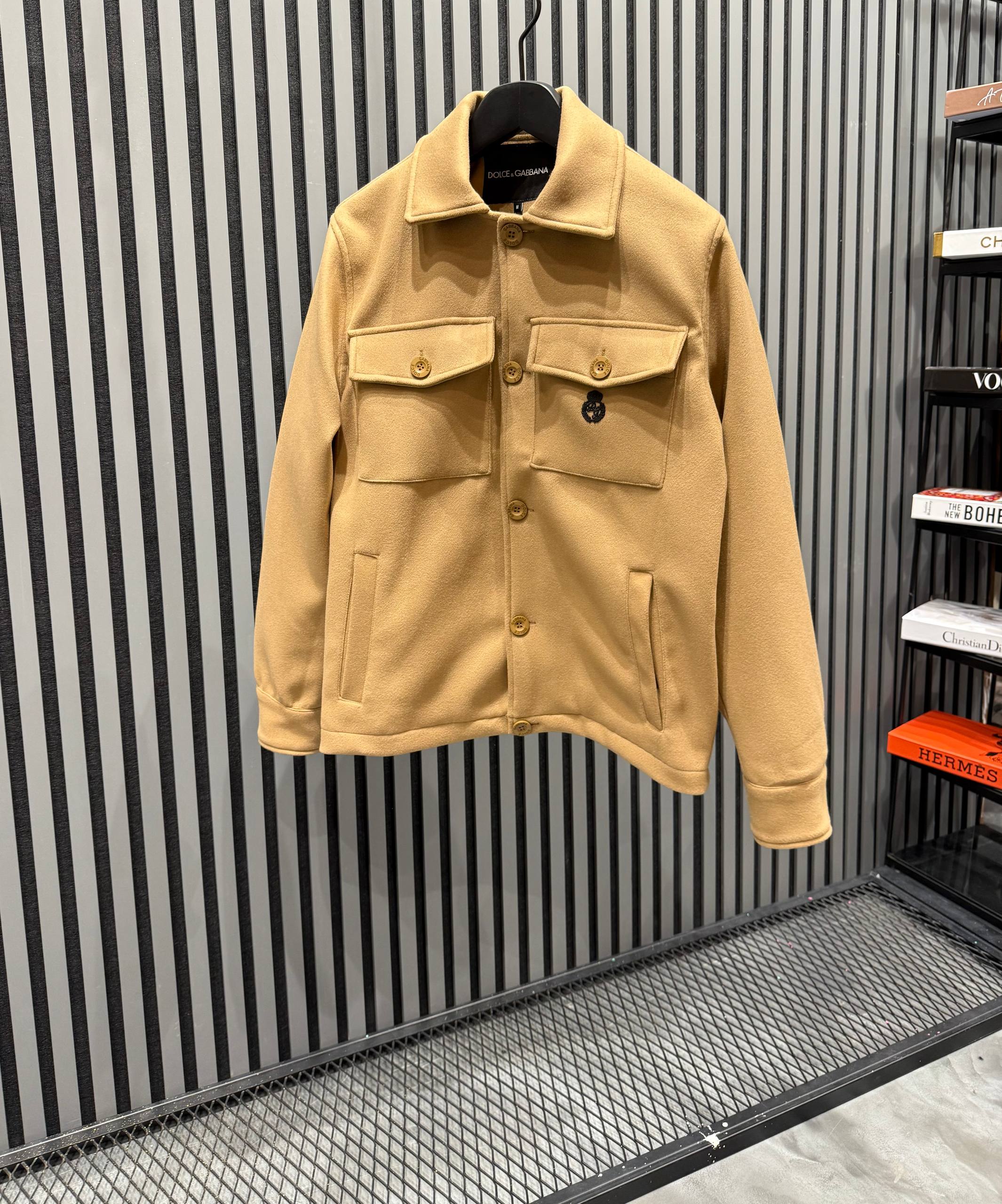 DG Luxury Pocketed Polo Neck Jacket - Cream