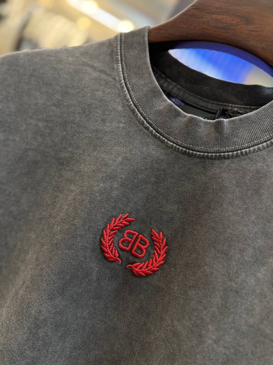 BB Luxury Logo Embroidered Gray & Blue T-shirt