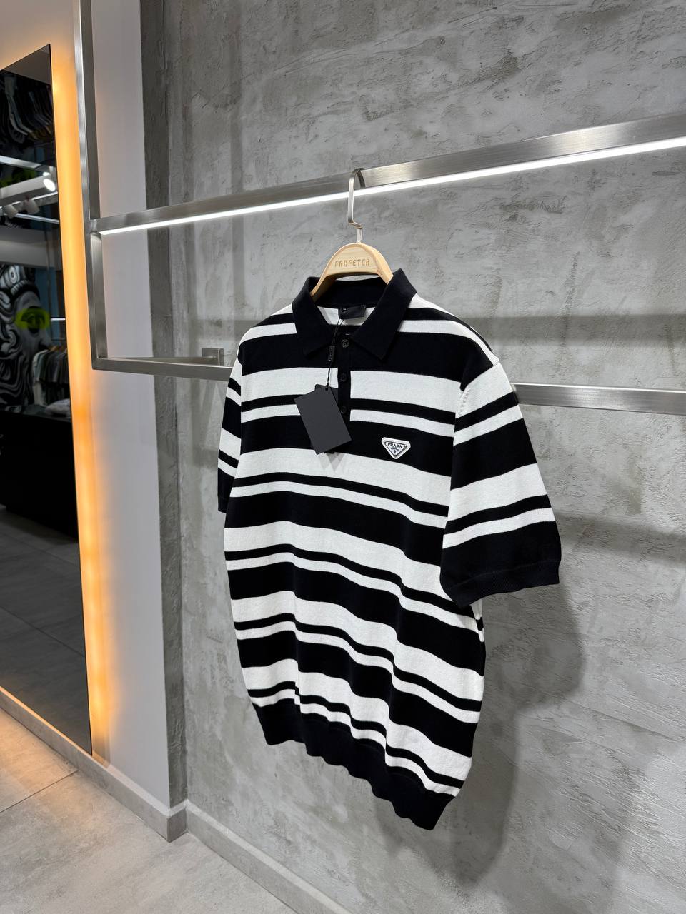 PR Luxury Striped Black & Navy & Blue Knitwear Polo T-Shirt - Black