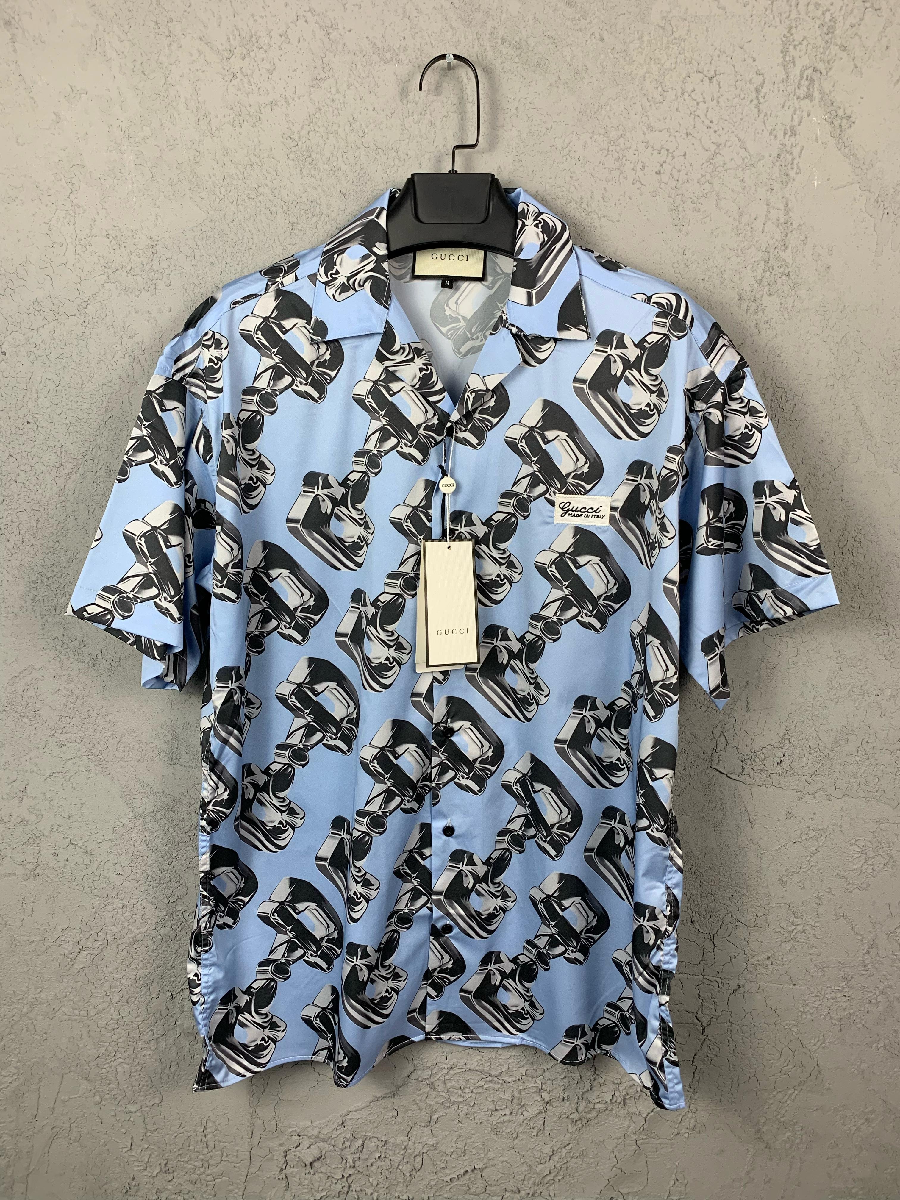 GG New Season Special Designed Blue Silk Shirt