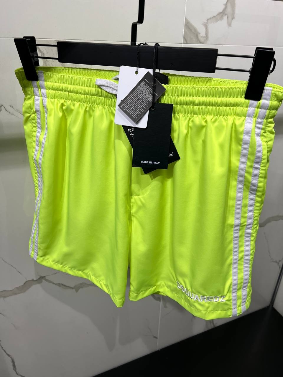D2 Luxury White Stripe Detail Swim Shorts - Yellow