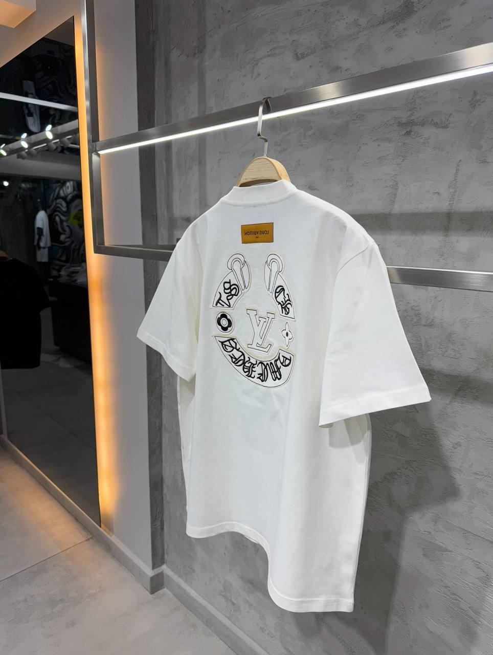L & CH Luxury Logo Print Black & White & Beige & Brown T-shirt - White