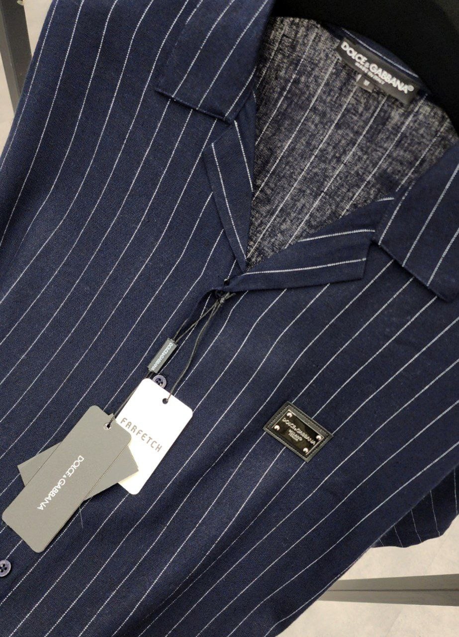 DG New Season Striped Design Cotton Shirt - Dark Blue