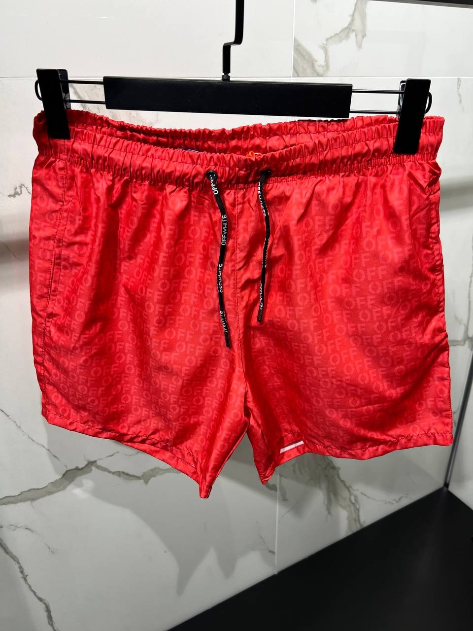 O-W Luxury Off Printed Swim Shorts - Red