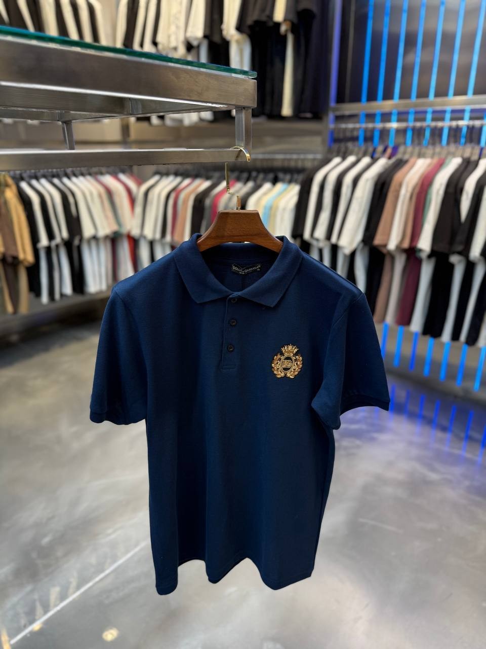 DG Luxury Lettering Embroidered Black&White&Blue&Red Polo T-shirt - Blue