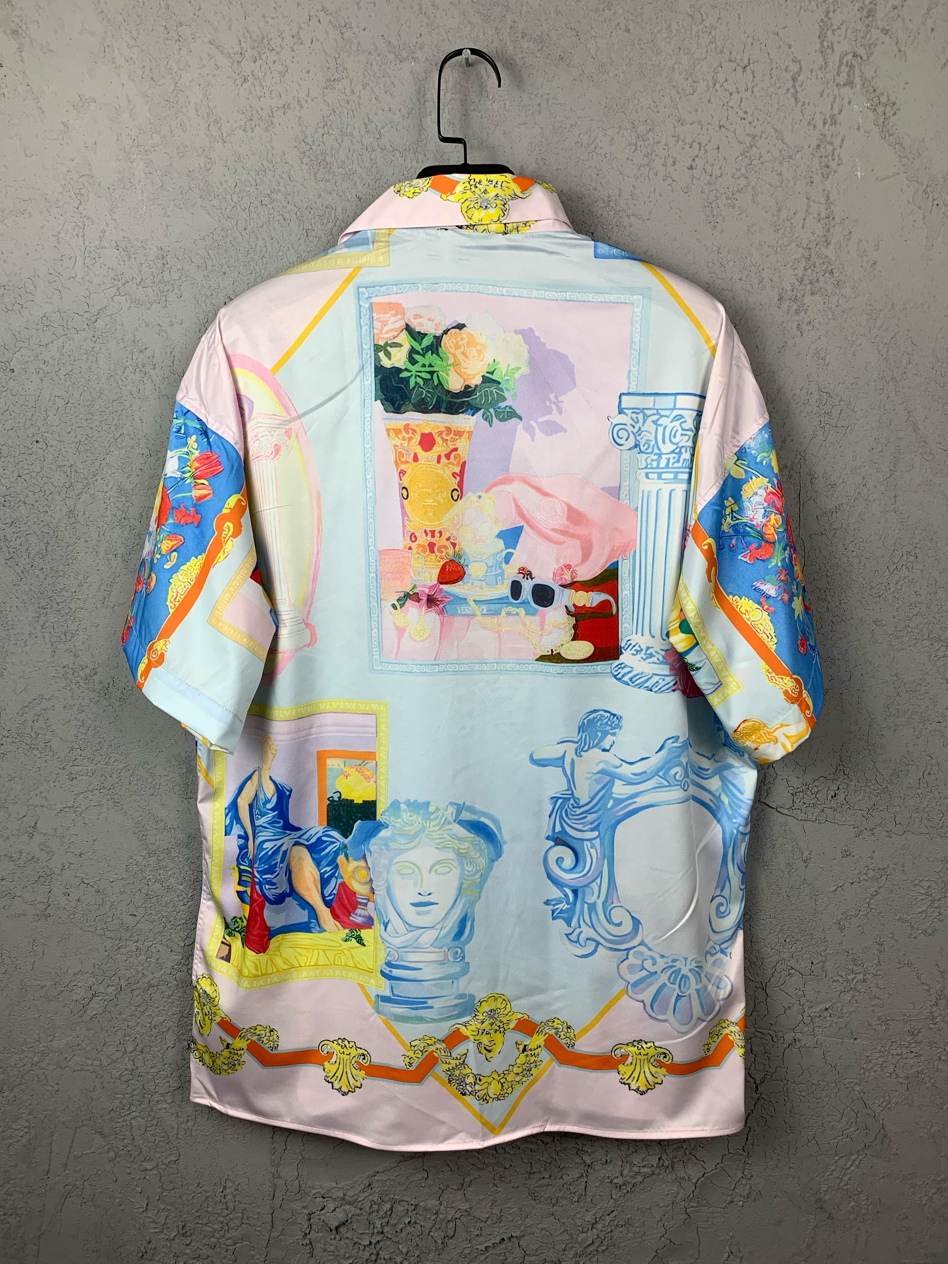 V New Season Colourful Flower Designed Silk Shirt