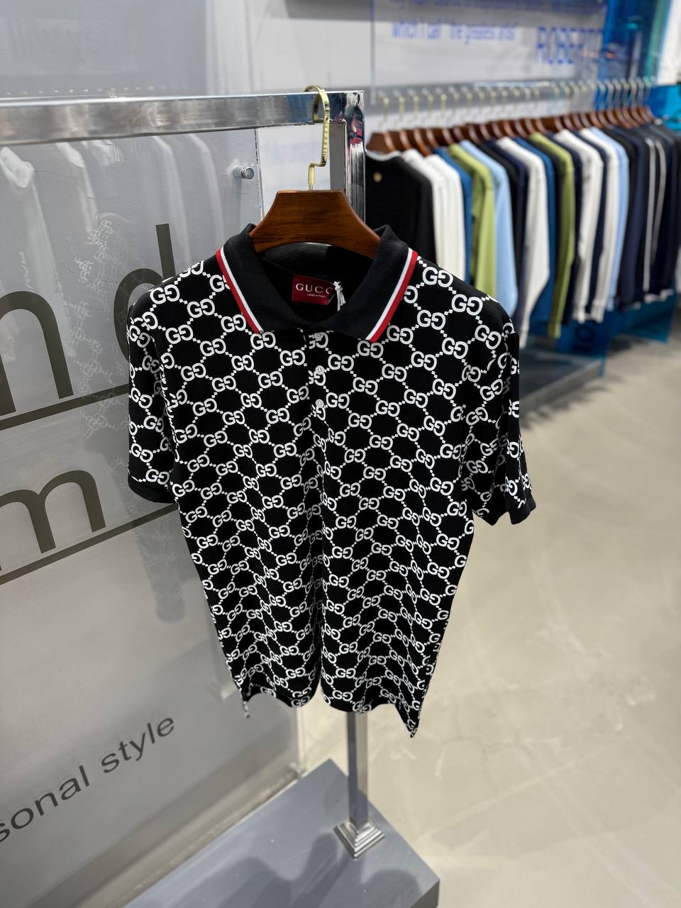 GG Luxury Logo Printed Polo Shirt - Black