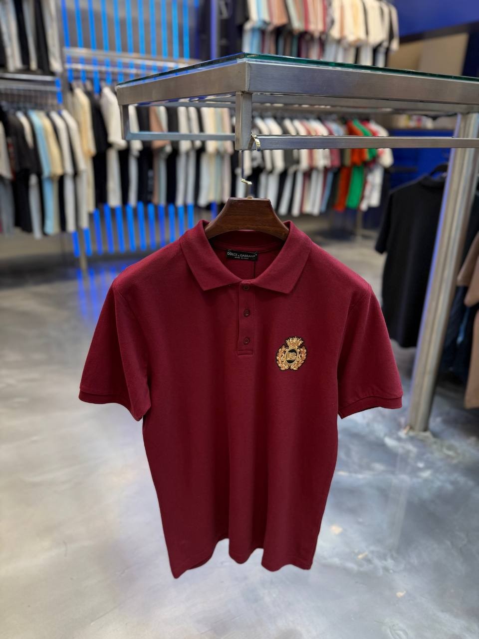 DG Luxury Lettering Embroidered Black&White&Blue&Red Polo T-shirt - Red