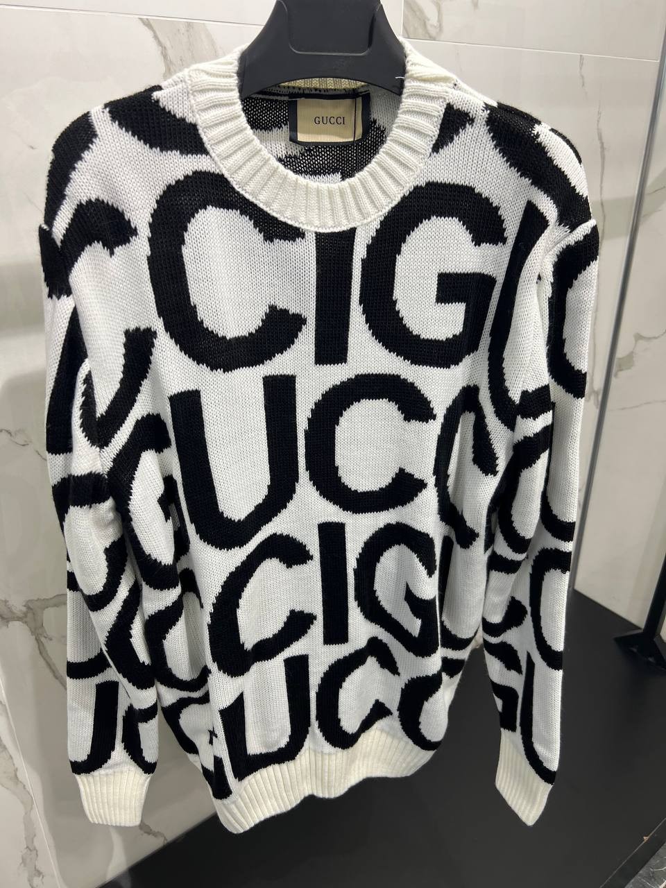 GG Green Logo-intarsia Relaxed-fit Wool-knit Sweater - White