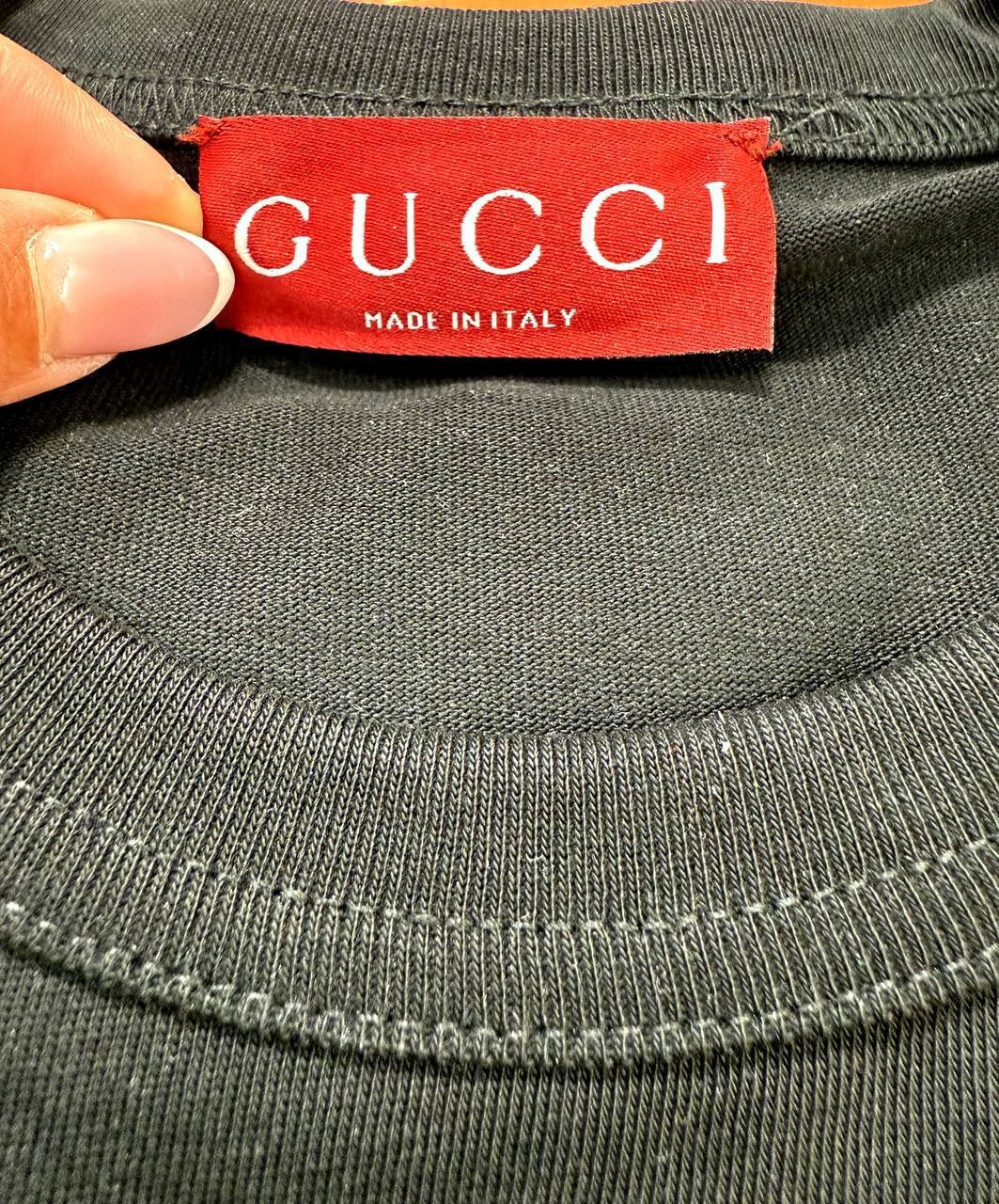 GG Luxury Custom Green/Red Logo Print Black & White T-shirt