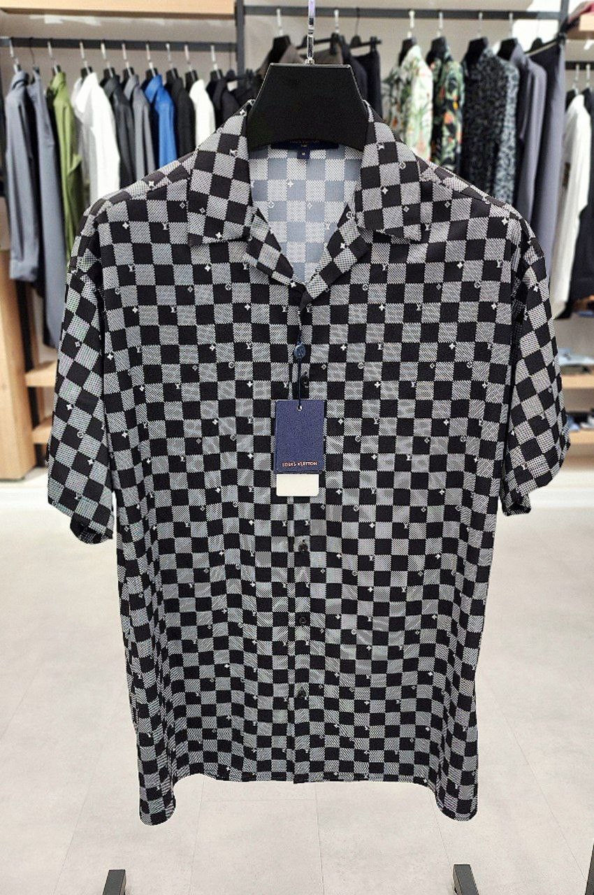 L New Season Grey & Brown Classic Square Model Silk Shirt - Gray