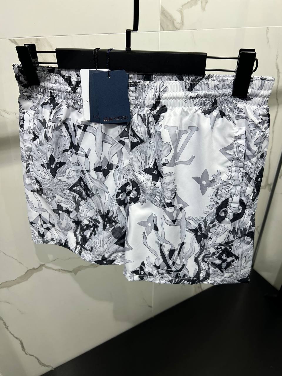 L Luxury Logo Print Swim Shorts - Black