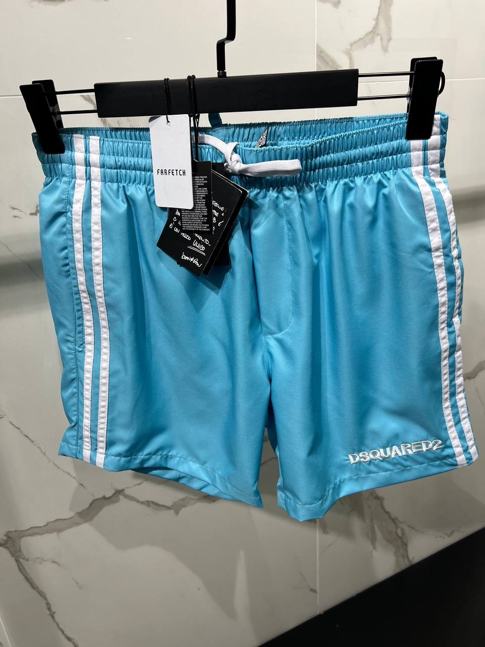 D2 Luxury White Stripe Detail Swim Shorts - Blue