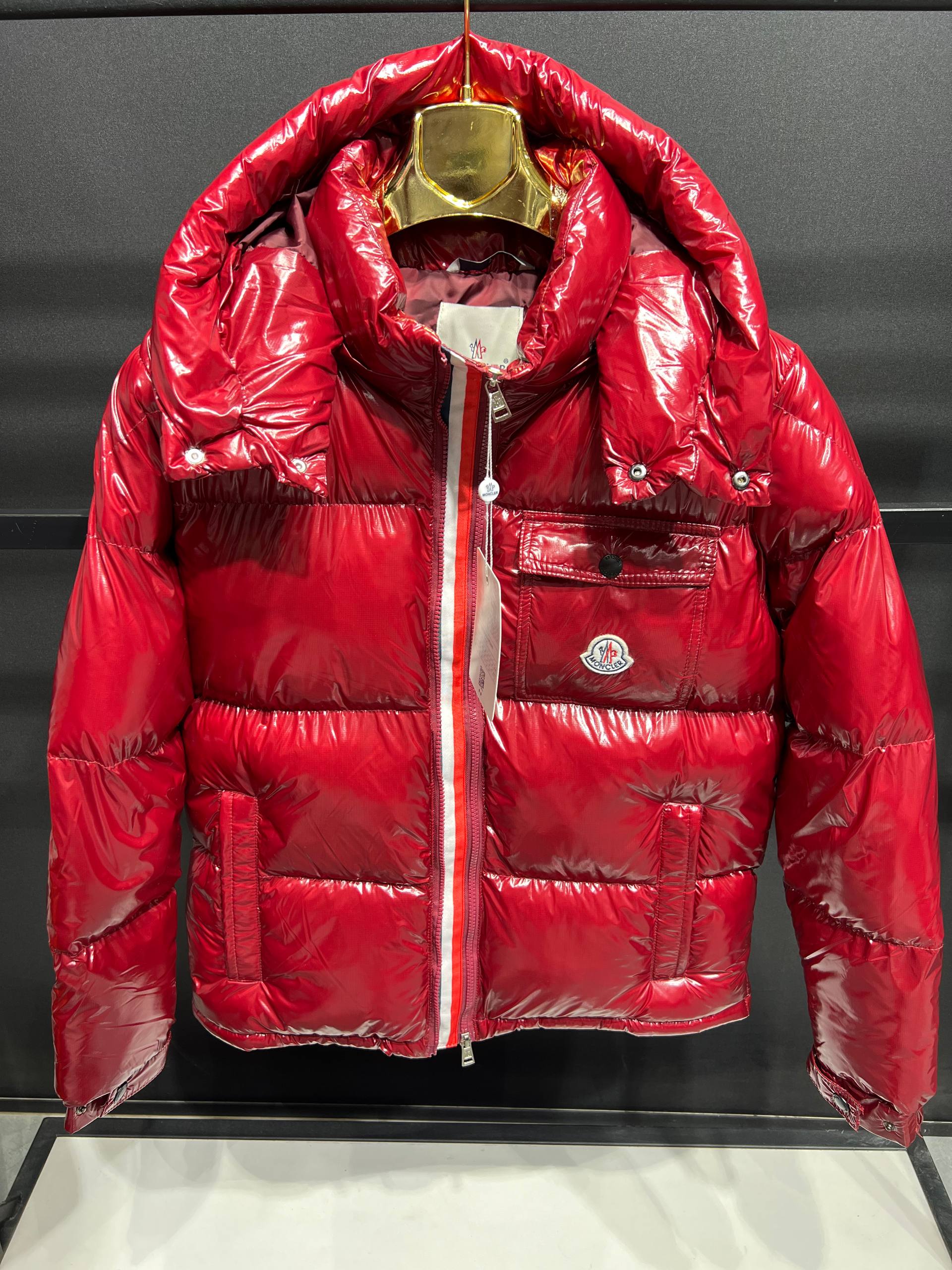 M Luxury  High-Shine Padded Black/Orange/Red/Blue Jacket - Red