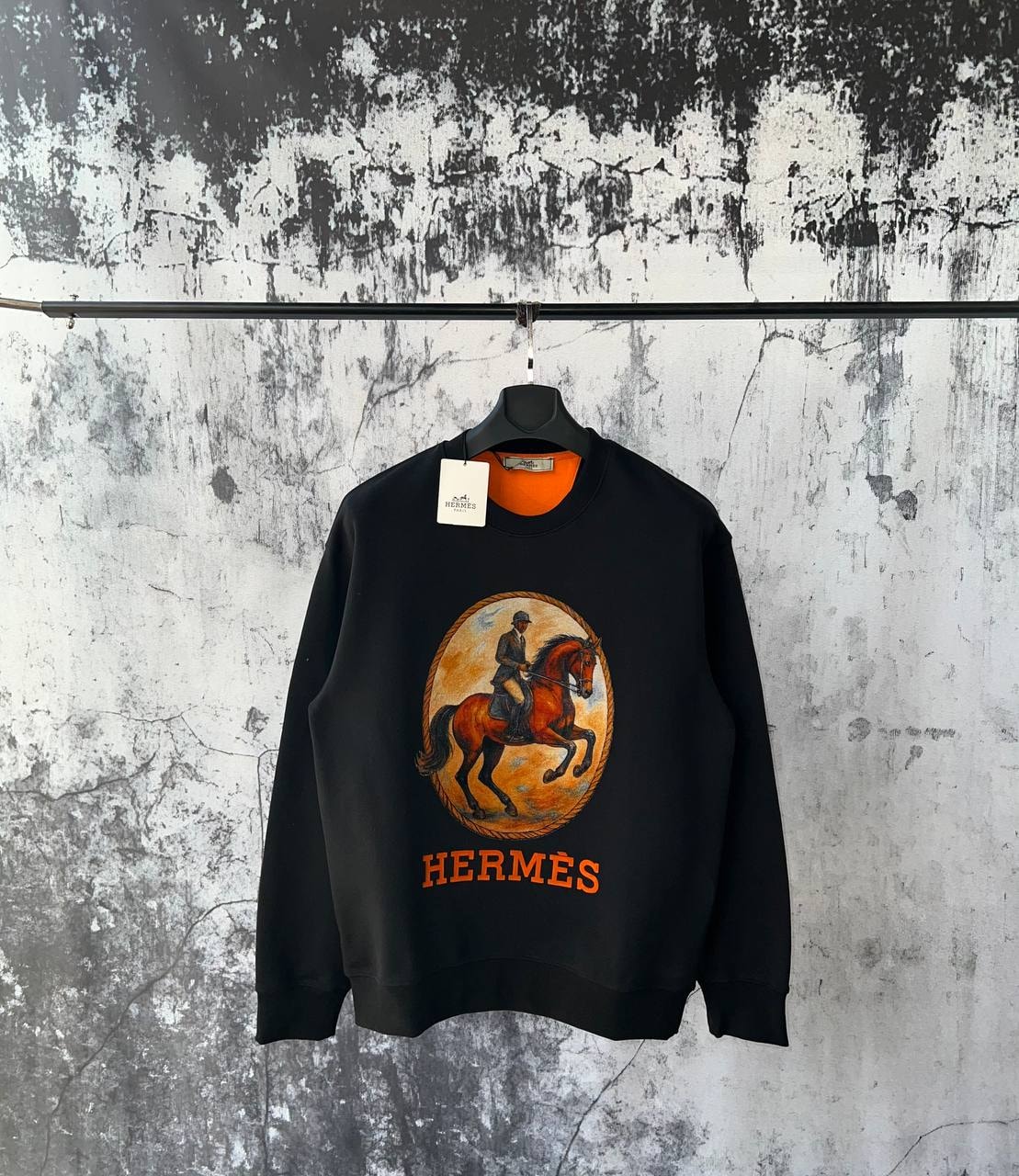 H Luxury Suede Printed Black/White Sweatshirt - Black