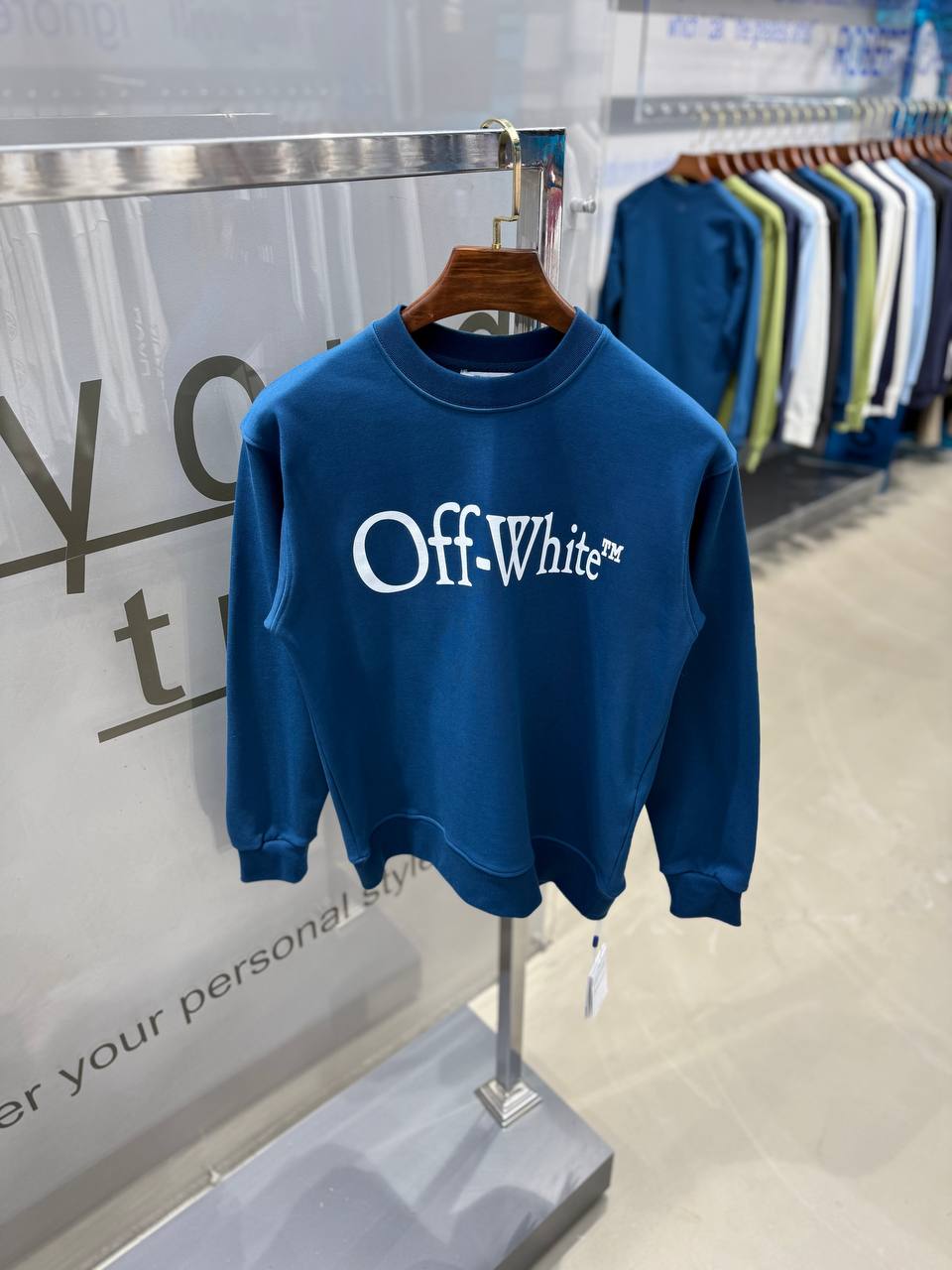 O-W Luxury Logo Print Sweatshirt - Blue