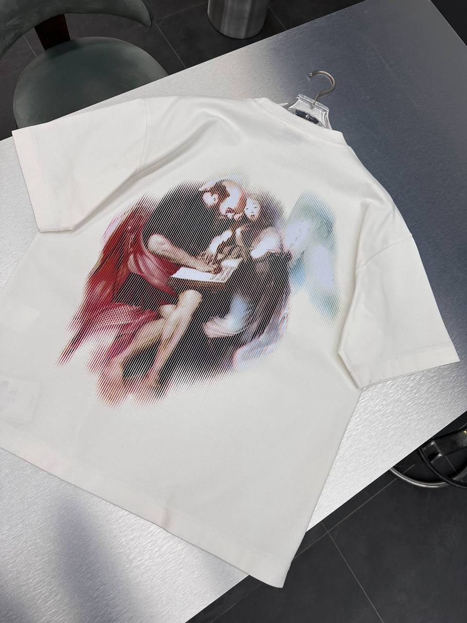 O-W Luxury Special Line Print Black & White T-Shirt