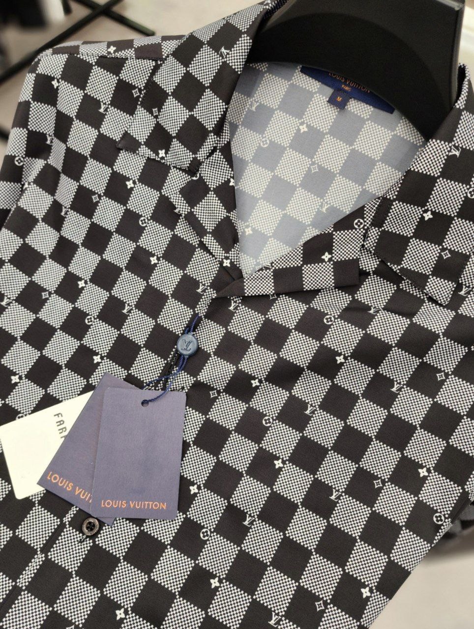 L New Season Grey & Brown Classic Square Model Silk Shirt - Gray
