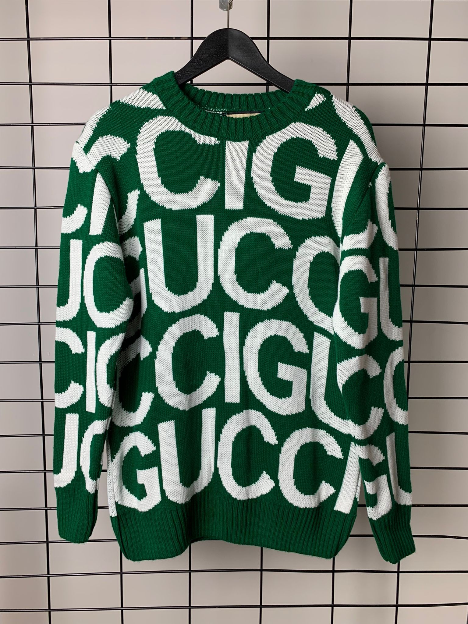 GG Green Logo-intarsia Relaxed-fit Wool-knit Sweater - Green