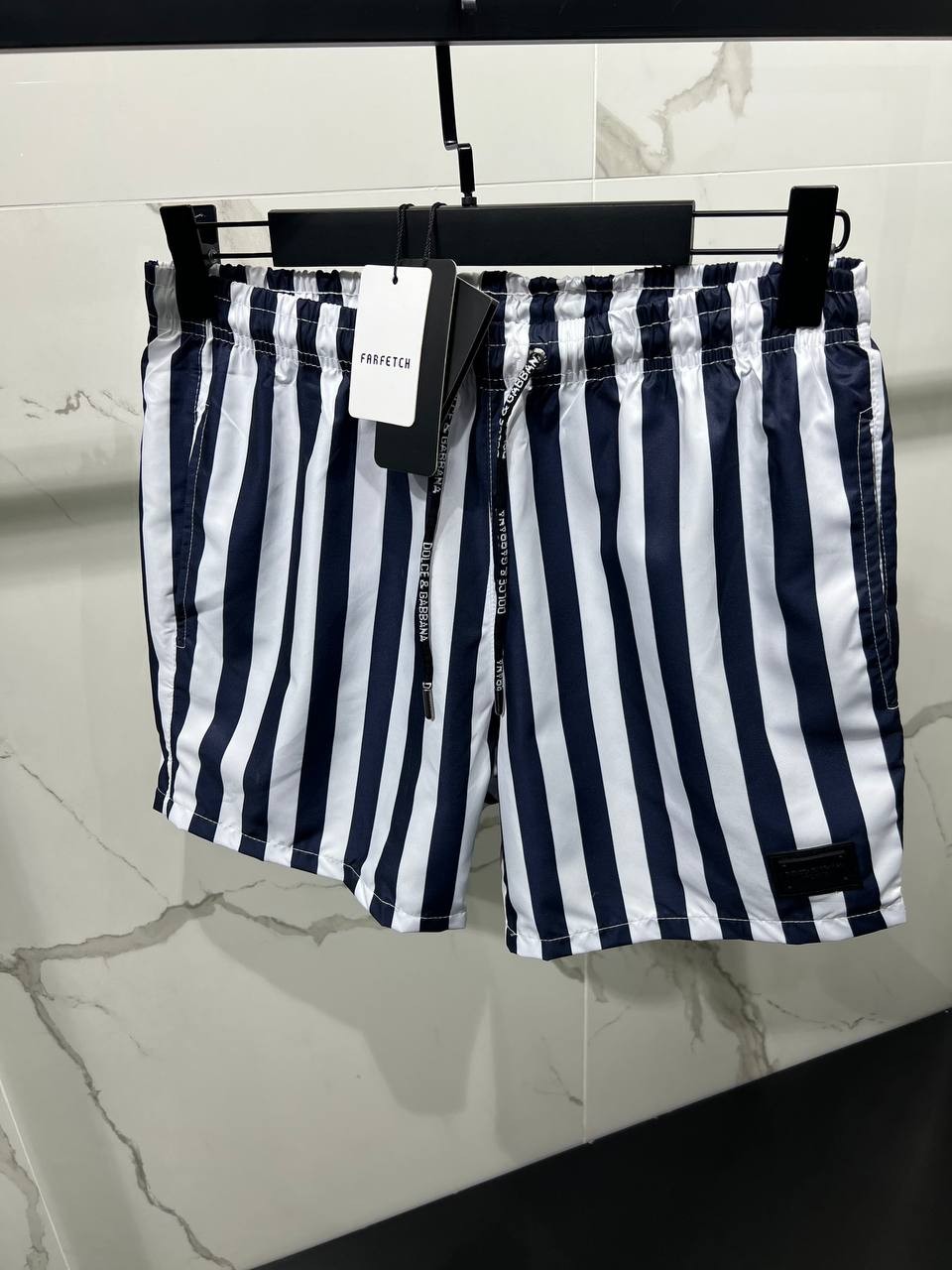 DG Navy Blue & White Striped Swim Short