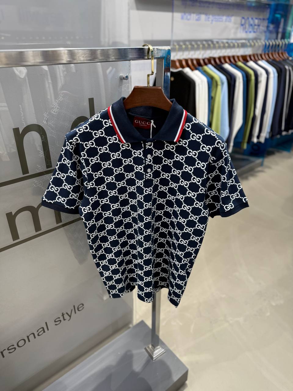 GG Luxury Logo Printed Polo Shirt - Dark Blue