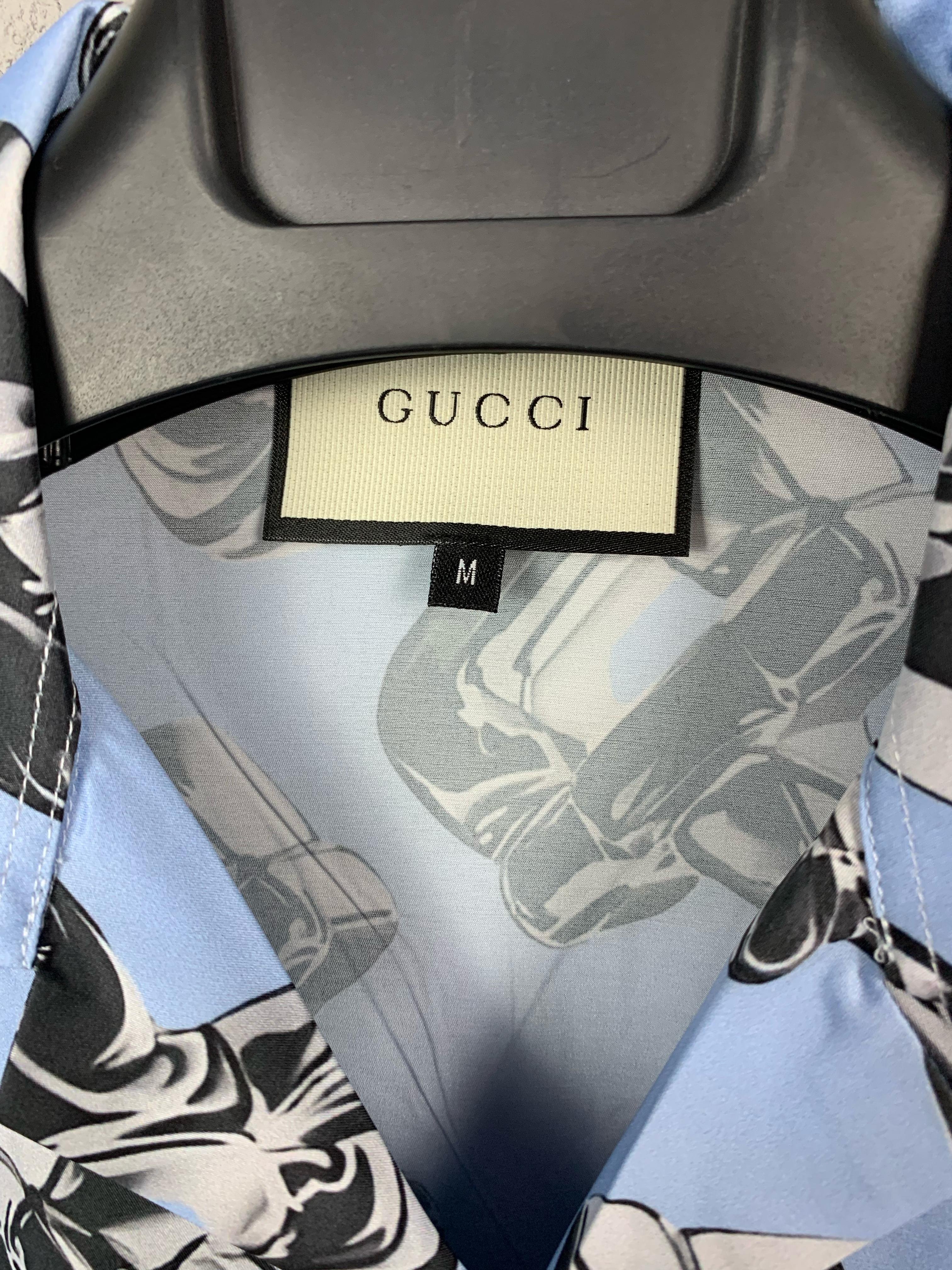 GG New Season Special Designed Blue Silk Shirt
