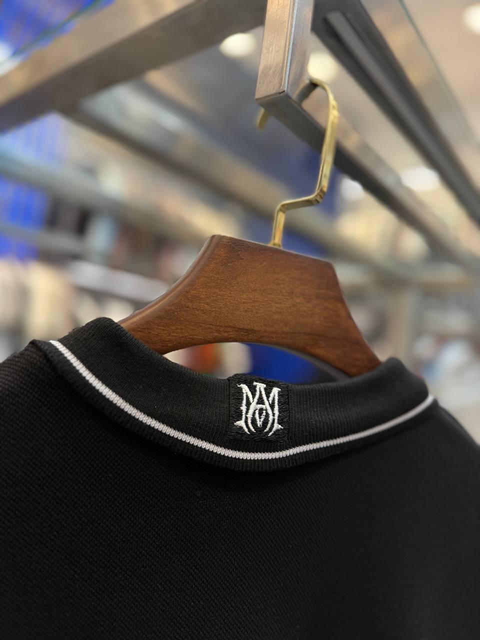 A Luxury Lettering Embroidered Black & White Polo T-shirt