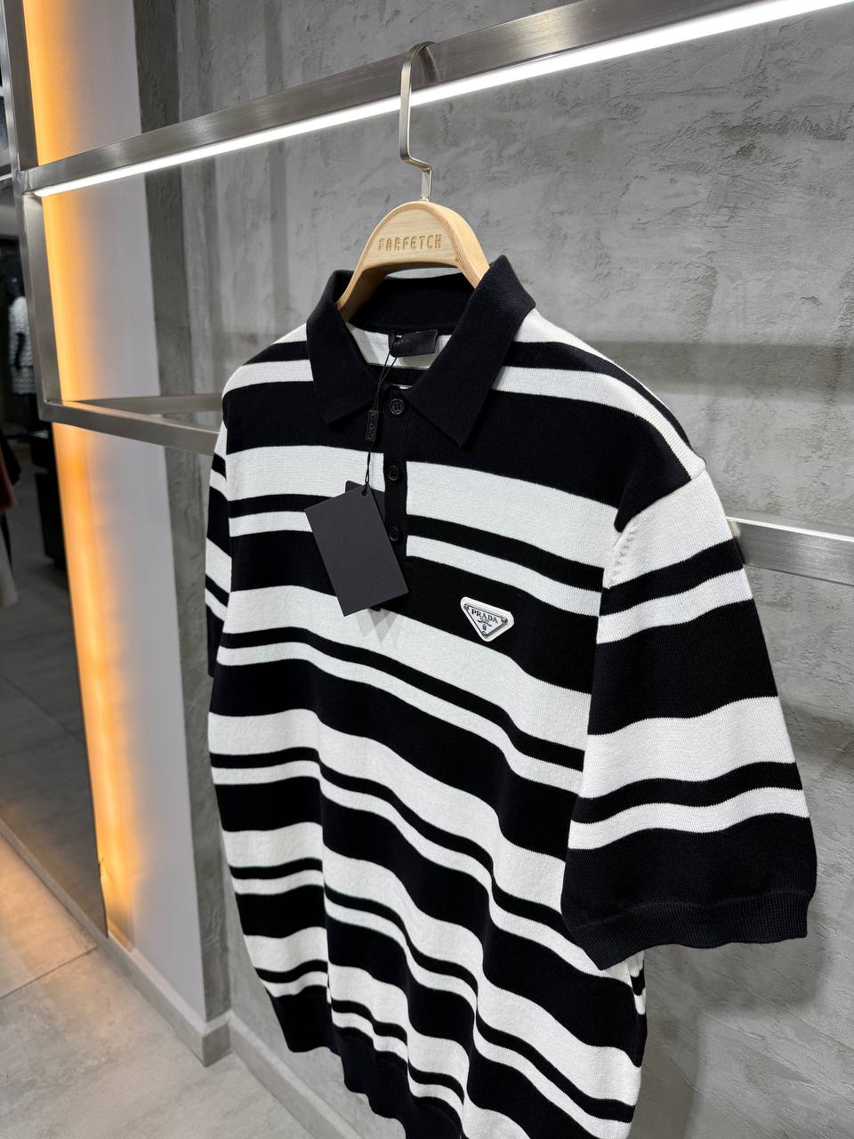 PR Luxury Striped Black & Navy & Blue Knitwear Polo T-Shirt