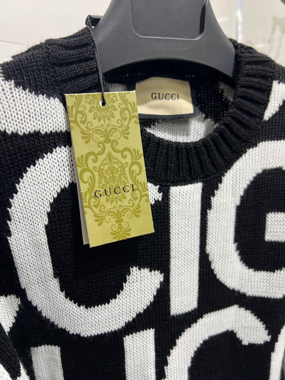 GG Green Logo-intarsia Relaxed-fit Wool-knit Sweater