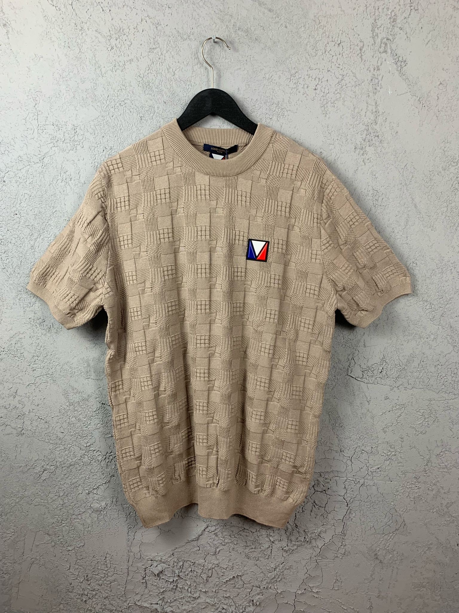 L Luxury Logo Detailed Knitwear Black & Beige T-shirt