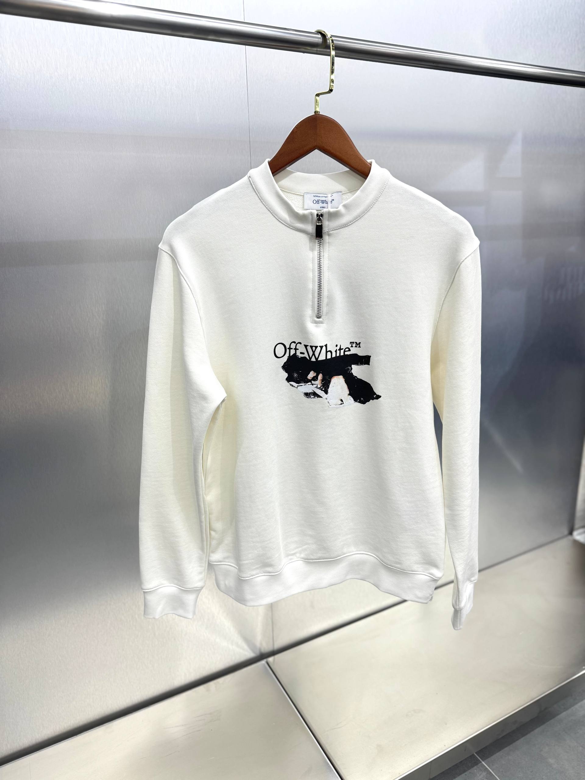 O-W Artistic Design Zipper Sweatshirt - White