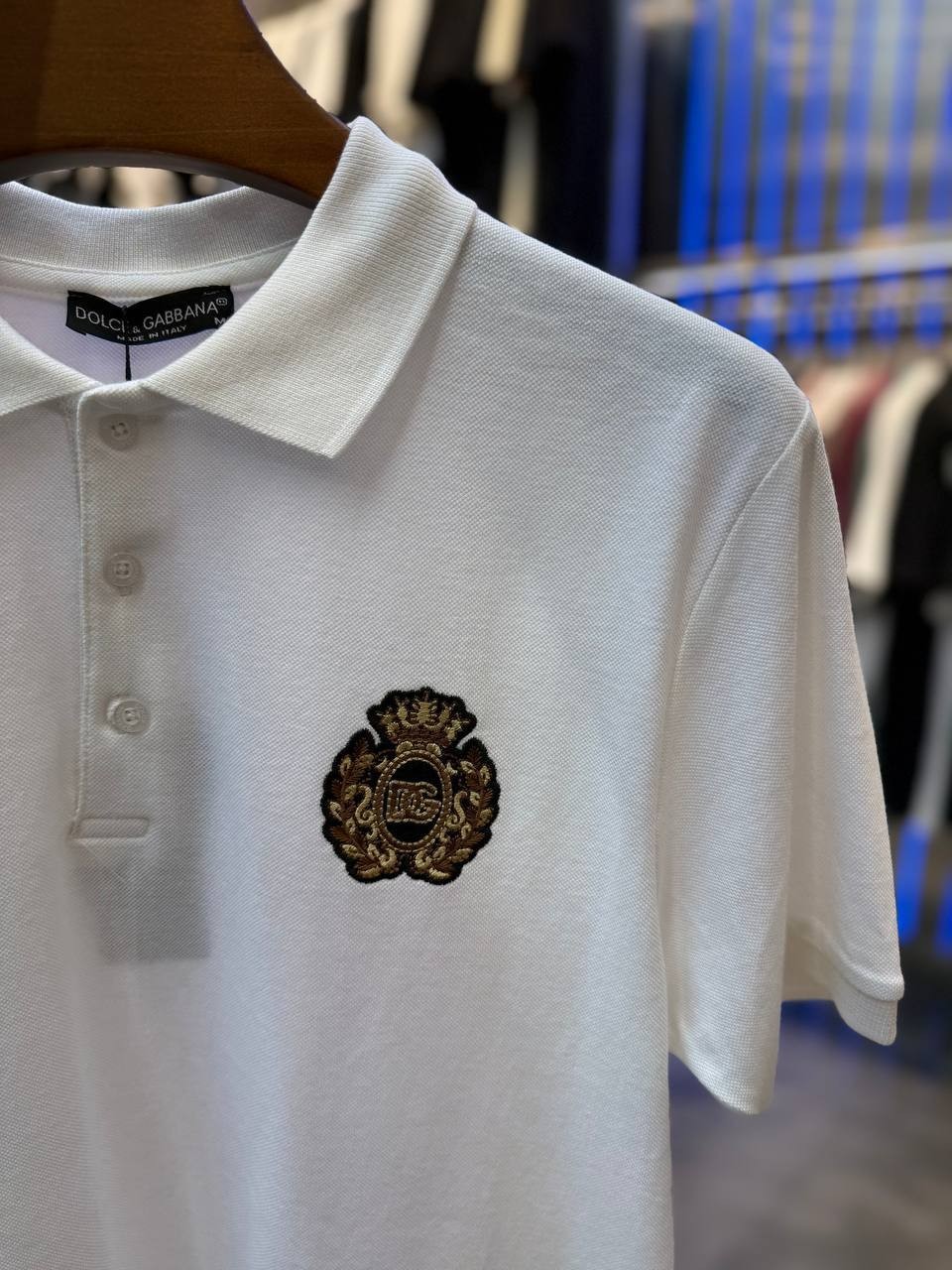 DG Luxury Lettering Embroidered Black&White&Blue&Red Polo T-shirt - White