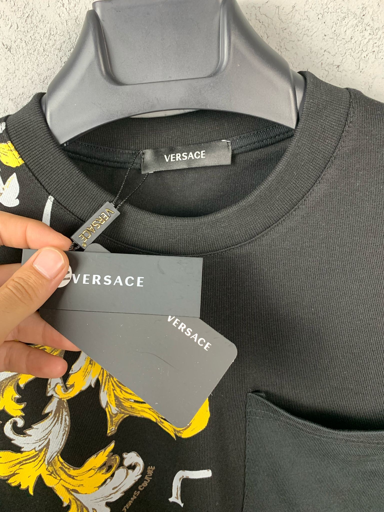 V Luxury Printed Black & White Pocket T-shirt